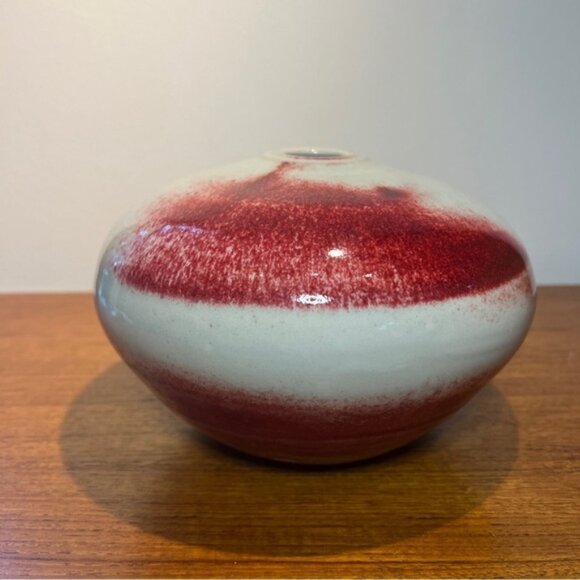 Vintage Studio Art Pottery Vase Signed 5” Redgrey Glossy Crackle Glaze MCM - Picture 11 of 12